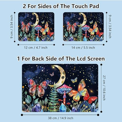 Universal Laptop Skin Sticker with 2 Wrist Pad Skins, Waterproof Scratch Resistant Vinyl Laptop Cover Decal, Cut to Fit for 11–15.6 Inch MacBook HP Dell Lenovo, Floral Butterfly Moon Mushroom - color: Floral Butterfly Moon Mushroom