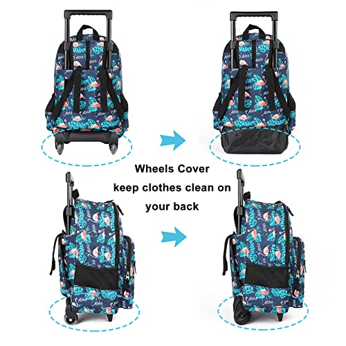 Tilami Rolling Backpack 18 inch Double Handle with Lunch Bag Wheeled Kids Backpack, Flamingo Black - color: Flamingo Black