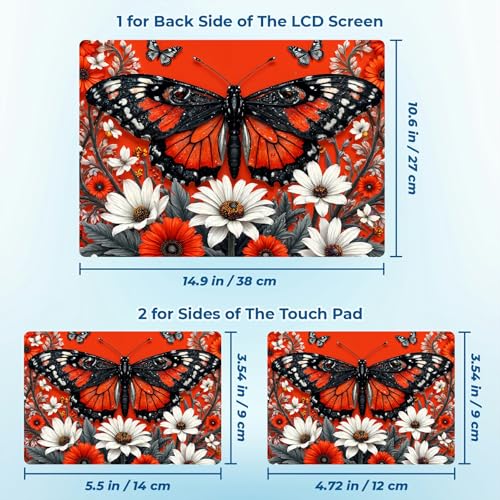Reusable Universal Laptop Skin Sticker, Cut to Fit for 11.6–15.6 Inch Laptops, Waterproof Protective Film, No-Residue - Orange Butterfly - color: Orange Butterfly