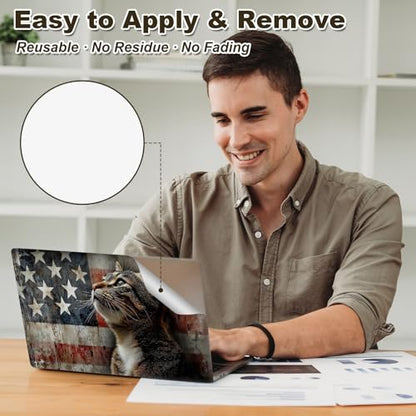 Universal Laptop Skin Sticker, 11-15.6 Inch Reusable Vinyl Laptop Skin Decal, Scratch Resistant Waterproof Cover, Easy to Trim & Apply, American Flag Cat - color: American Flag Cat