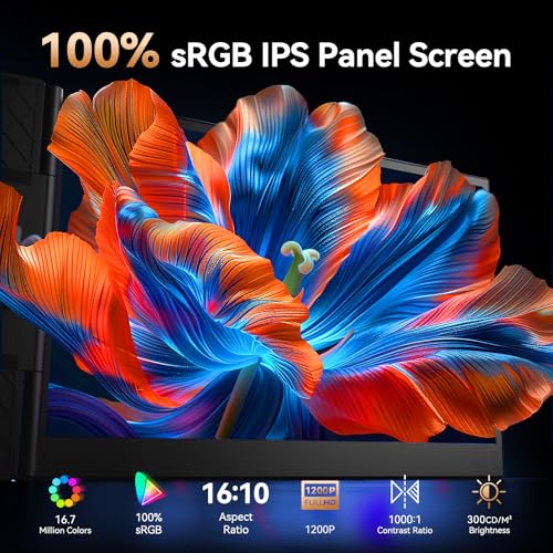 15.3” Laptop Screen Extender, FHD IPS 100% sRGB Portable Travel Monitor for Laptop (15”-17.3” Screen), 16:10 Plug & Play External Screen, Second Extra Attachment Display for Windows Mac - size: 15.3"