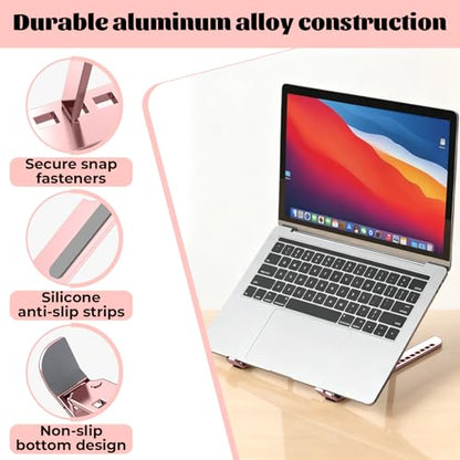 Foldables Laptop Stand for Desk- Adjustable Ergonomic Laptop Riser, Laptops Holder Tablet Keyboard Stand for Office Home (Pink) - color: Pink