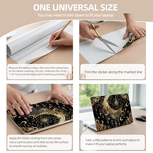 Universal Laptop Skin Sticker for 12/13/14/15.6 Inch Laptops, Reusable Vinyl Laptop Decal Cover, Waterproof Scratch Resistant Notebook Skin with 2 Wrist Pads,Golden Moon - color: Golden Moon