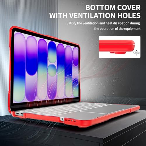 Batianda Heavy Duty Case for MacBook Neo 13 Inch 2026, Red | Fits Model A3404 A18 Pro Chip, Ergonomic Foldable Stand Holds 22lbs, TPU Bumper, Matte Translucent Shockproof Hard Shell - color: Red