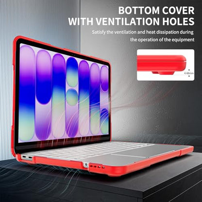 Batianda Heavy Duty Case for MacBook Neo 13 Inch 2026, Red | Fits Model A3404 A18 Pro Chip, Ergonomic Foldable Stand Holds 22lbs, TPU Bumper, Matte Translucent Shockproof Hard Shell - color: Red