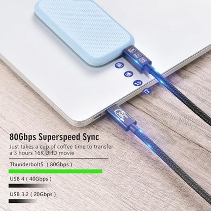 USB4 Cable, with Thunderbolt 5 Cable, 240 W Charging, 80 Gbps Data, gen4,16K@60Hz 4K120Hz HDR, USB C to USB C C, for Hub, Dock, M2, M3, SSD, Laptops, Monitor (TB5 80G 240W 1.5M) - size: TB5 80G 240W 1.5M