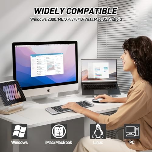 Mini Rechargeable Foldable Bluetooth Keyboard and Mouse Combo, Portable (Sync Up to 3 Devices), Ultra-Slim Travel Folding Keyboard for iPhone iPad Mac Android Windows iOS(Grey) - color: grey