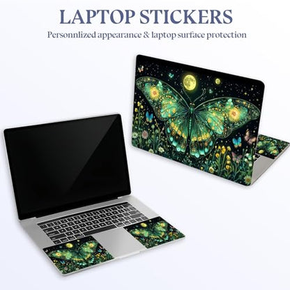 Universal Laptop Skin Sticker Decal,15.6 Inch Laptop Vinyl Cover for 13" 14" 15.6" Laptop,Scratch-Resistant Waterproof Protector Wrap,Reusable with Wrist Pads,Green Moth - color: Green Moth