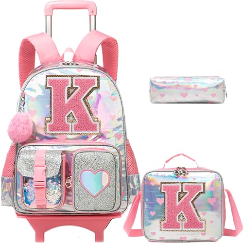 HTgroce Cute Rolling Backpack with Wheel,School Backpack for Kids Girl Roller Schoolbag Wheeled Backpacks Set Carry-on Luggage,Pink K - color: Pink, style: K