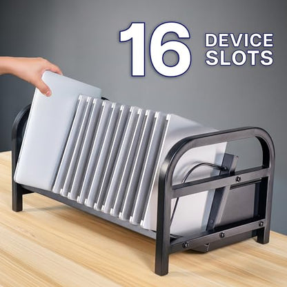 VIVO Lockable 16-Bay Laptop/Tablet Open Charging Station, Multi Device Charging Organizer, Chromebook Charging Station for Classroom, Devices up to 14 inches, Lock Box and Key, Black, STAND-LAPC3-L - size: 16-Bay + Lock