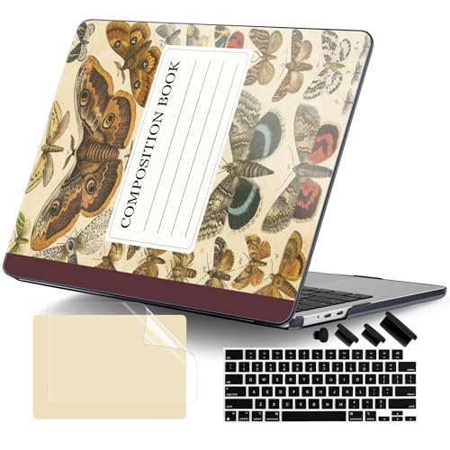 for MacBook Air 13 Inch (13.6 Inch) Case, M5/M4/M3/M2 Chip 2026 2025 2024 2023 2022, Hard Plastic Printed Cover with Screen Protector & Keyboard Cover & Dust Plugs, Retro Composition Book - color: Retro Composition Book