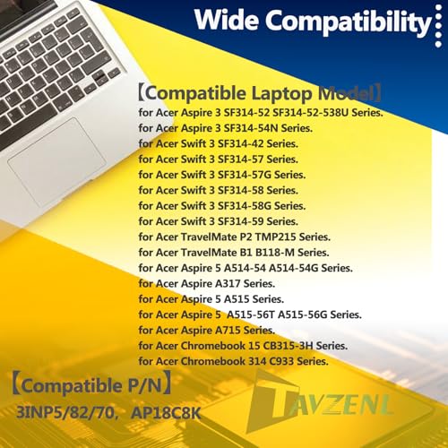 AP18C8K Battery Replacement for Acer Swift 3 SF314-42 SF314-57 SF314-58 SF314-59 Aspire 5 A514-52 A514-54 A515-56 A515-57 A715-42G SF314-54N SP314-54N Chromebook 314 C933 CB315-3H