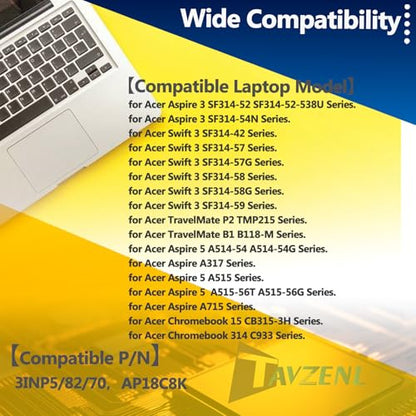 AP18C8K Battery Replacement for Acer Swift 3 SF314-42 SF314-57 SF314-58 SF314-59 Aspire 5 A514-52 A514-54 A515-56 A515-57 A715-42G SF314-54N SP314-54N Chromebook 314 C933 CB315-3H