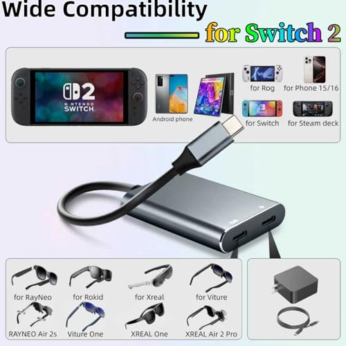 XREA L Hub Adapter, USB-C to Glasses Charging Adapter, 65W PD Charging & 4K@60Hz Output Compatible Switch 2/1, PS5, Mac, Laptops, Phone 17/16/15, for XR EAL Rokid Viture Ray Neo AR Glasses - color: Blue
