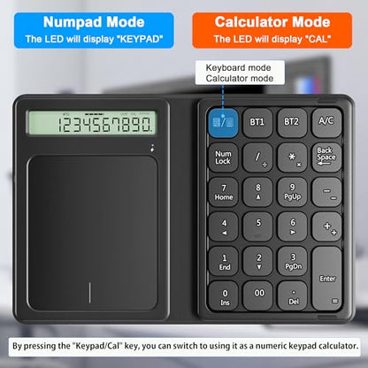 Bluetooth Number Pad, Foldable 2.4G Wireless Numeric Keypad with Display Calculator & Touchpad, Wireless Number Pad Slim 23 Keys Portable Financial Accounting Numpad Keyboard for PC Laptop Desktop