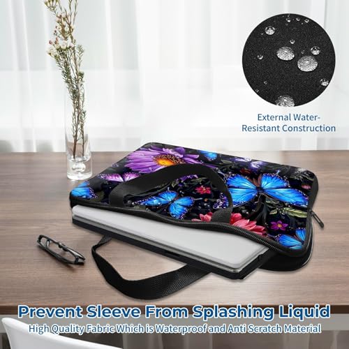 Laptop Sleeve with Handle 12 Inch, Waterproof Laptop Case Bag, Butterfly Flowers Pattern Design Computer Sleeve Compatible with MacBook Air, Pro, HP, Dell, Lenovo, ASUS - color: Butterfly Flowers, size: 12inch(11.6-12.3")