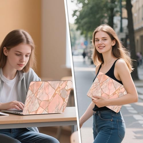 Universal Laptop Skin Sticker Decal, 12"-15.6" Aesthetic Vinyl Wrap, Pink Gold Marble Mosaic Tiles Waterproof Notebook Cover Art Protector for MacBook HP Dell Lenovo, Fits 13" 14" 15" 15.6" - color: Pink Gold Marble Mosaic Tiles