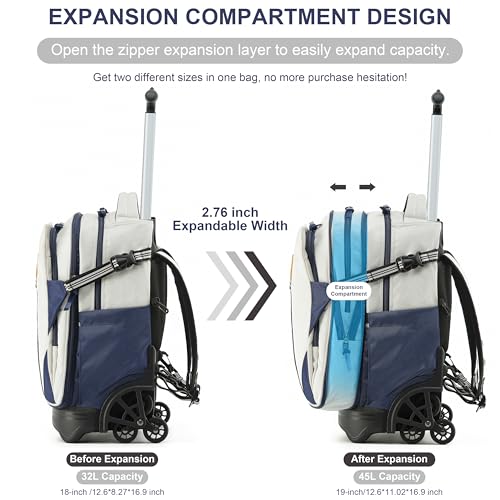 NEW TILAMI 18 Inch Expandable Rolling Backpack Stair-Climbing for School | 6-Wheel Stair-Climbing Girls Boys Carry-on Suitcase 15.6 Laptop Sleeve Water-Resistant Adjustable Handle Wheel Travel Camping - color: White