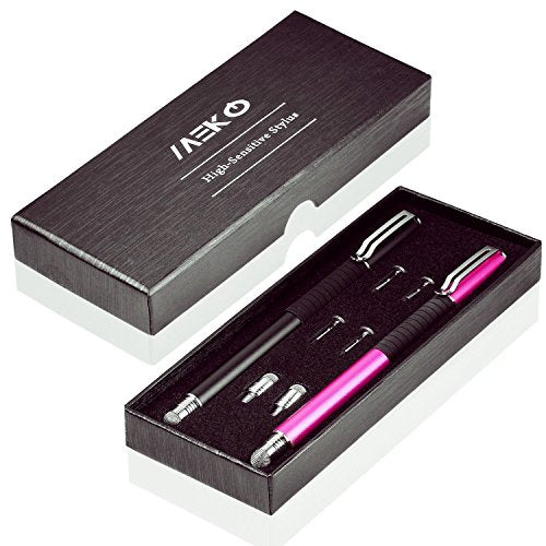 MEKO Stylus Pen for Touchscreen, 2-in-1 Universal Stylus | MEKO 1st Gen Passive Stylus, Fiber & Rubber Tips with Clip, Compatiable with All Touch Screens(Black/Pink) - color: Black/Pink