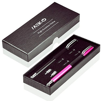 MEKO Stylus Pen for Touchscreen, 2-in-1 Universal Stylus | MEKO 1st Gen Passive Stylus, Fiber & Rubber Tips with Clip, Compatiable with All Touch Screens(Black/Pink) - color: Black/Pink