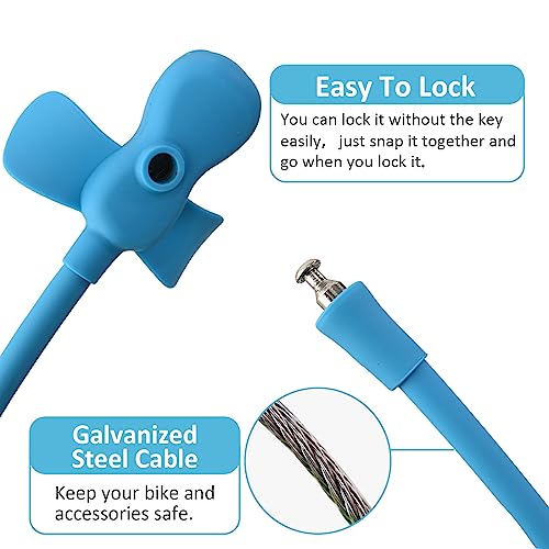 Bike Cable Lock with Keys,Silicone Covered Kids Cable Lock Cartoon Lock,2 Feet Lock for Bike,Door,Skateboard,Helmet and More (Blue, Large) - color: Blue