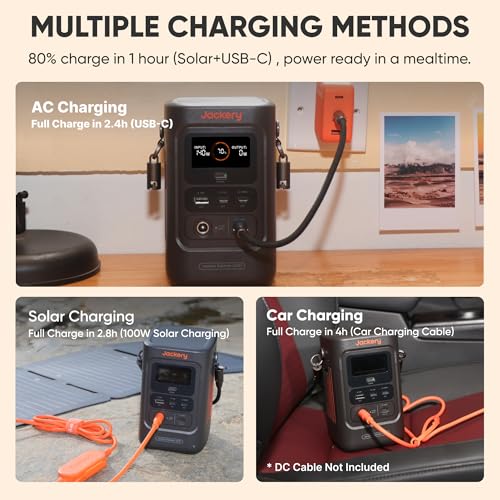 Jackery Portable Power Station Explorer 240D, 256Wh Backup Lithium Battery, with Car Charger Cable (DC8020) - style: E240D + Car Charger Cable (DC8020)