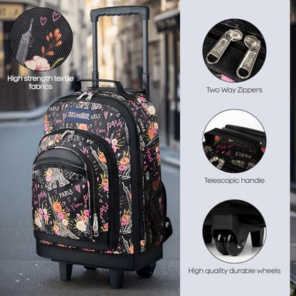 20" 2-in-1,Wheeled Travel Luggage Bag w/Telescopic Handle | Rolling Travel Luggage w/2 Wheels,Trolley Suitcase,Spacious Storage Design,2561-20''-Floral - color: JH-2561-Floral-20