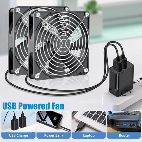 GDSTIME Dual 140mm USB Fan with Speed Control, 5V Powered DC Cooling Cooler | Low Noise, High Airflow, Brushless Computer Fans, for Receiver DVR PlayStation Xbox Computer Cabinet Cooling - size: 140x25mm