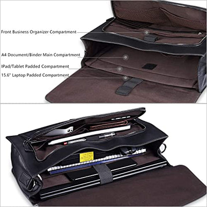 ESTARER Men's Leather Briefcase 15.6 Inch Laptop Computer Bag for Office/Business/Travel, Large Satchel Professional Pu Leather Messenger Shoulder Bag, Black - color: Black, size: 15.6 Inch
