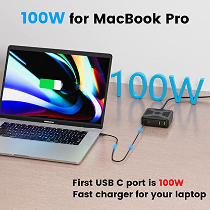 USB C Charger Block, 220W 6-Port Fast Charger, 100W USB C Laptop Charger for MacBook Pro/Air,iPad Series, iPhone 16/15 14/13Pro Max/12 Samsung Galaxy Note
