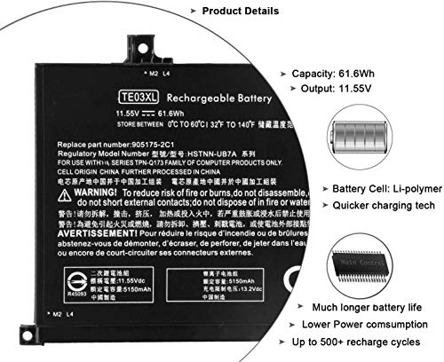 Hubei TE03XL Laptop Battery Replacement for HP Pavilion 15 Omen 15-BC000 15-BC015TX 15-AX033DX 15-AX000 Series Notebook 849910-850 HSTNN-UB7A 849570-541 849570-542 849570-543 TPN-Q173(11.55V 61.6Wh)