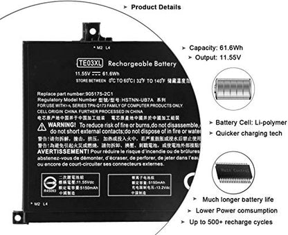Hubei TE03XL Laptop Battery Replacement for HP Pavilion 15 Omen 15-BC000 15-BC015TX 15-AX033DX 15-AX000 Series Notebook 849910-850 HSTNN-UB7A 849570-541 849570-542 849570-543 TPN-Q173(11.55V 61.6Wh)