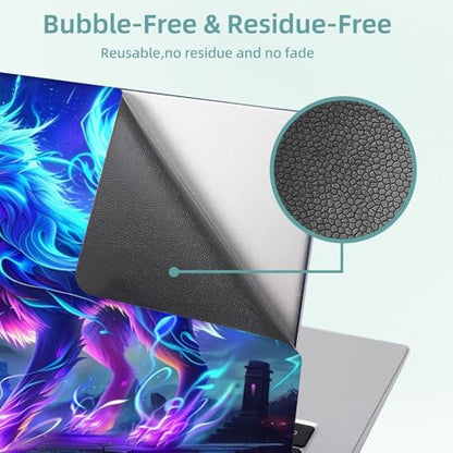 Universal Laptop Skin Decal, 3-Piece Vinyl Protector for 12 13 14 15.6" Notebook, Waterproof Anti-Scratch, Easy Trim & Bubble-Free Finish, Glowing Blue Wolf - color: Glowing Blue Wolf