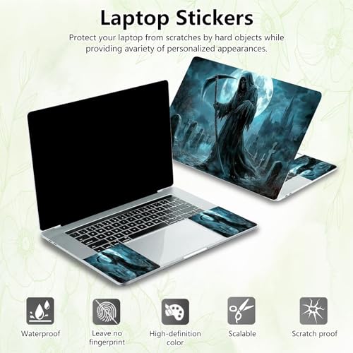 Laptop Skin Sticker Decal, Universal Reusable Vinyl Laptop Cover for 12" 13" 13.3" 14" 15" 15.4" 15.6" Notebook PC, Waterproof Scratch-Resistant with 2 Wrist Pads, Easy to Apply & Remove,Grim Reaper - color: Grim Reaper