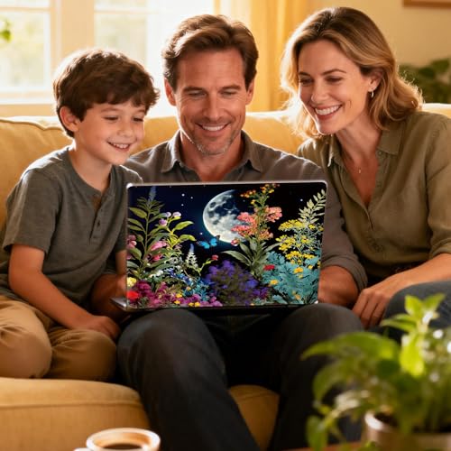 Universal Laptop Skin Sticker Decal for 11.6”12" 13" 13.3" 14" 15" 15.4" 15.6" Reusable Waterproof Scratch-Scratch Resistant Protective Vinyl Laptop Notebook Skin Stickers - Moon Flower Floral - color: Moon Flower Floral