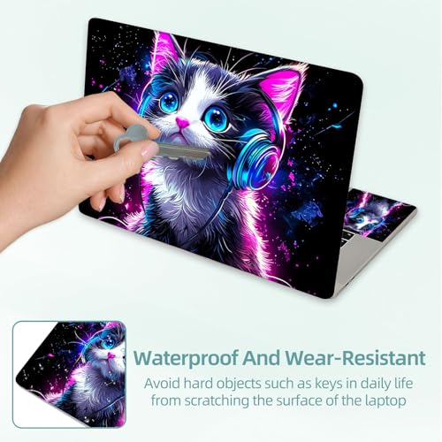 Universal Laptop Skin Decal, 3-Piece Vinyl Protector for 12 13 14 15.6" Notebook, Waterproof Anti-Scratch, Easy Trim & Bubble-Free Finish, Cat Wearing Headphones - color: Cat Wearing Headphones