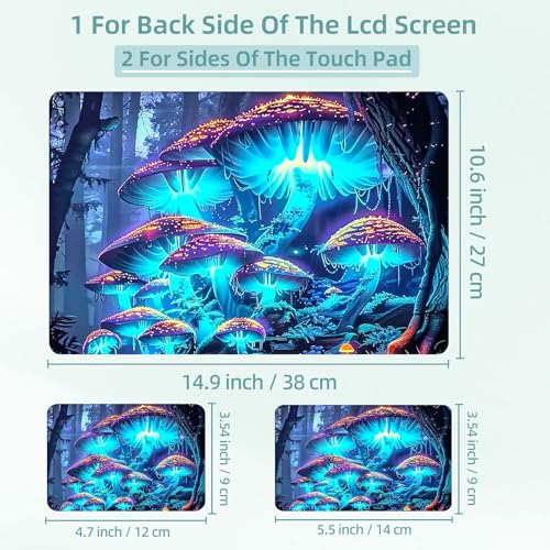 Universal Laptop Skin Decal, 3-Piece Vinyl Protector for 12 13 14 15.6" Notebook, Waterproof Anti-Scratch, Easy Trim & Bubble-Free Finish, Mushrooms are Glowing - color: Mushrooms are Glowing