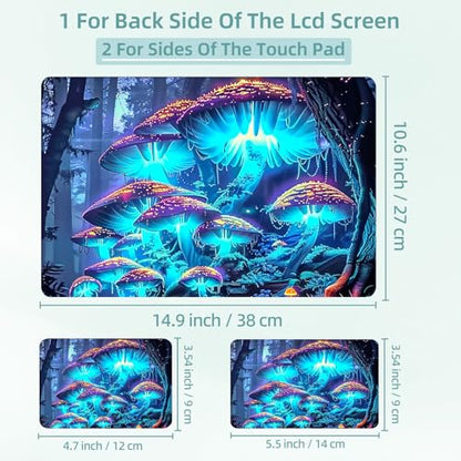 Universal Laptop Skin Decal, 3-Piece Vinyl Protector for 12 13 14 15.6" Notebook, Waterproof Anti-Scratch, Easy Trim & Bubble-Free Finish, Mushrooms are Glowing - color: Mushrooms are Glowing