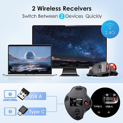 SANWA TB168 Wireless Trackball(USB-A & Type-C Receiver) + Bluetooth Numeric Keypad, Programmable Silent Buttons, 22-Key Portable Financial Accounting Numpad, Compatible with Mac, Laptop, Windows