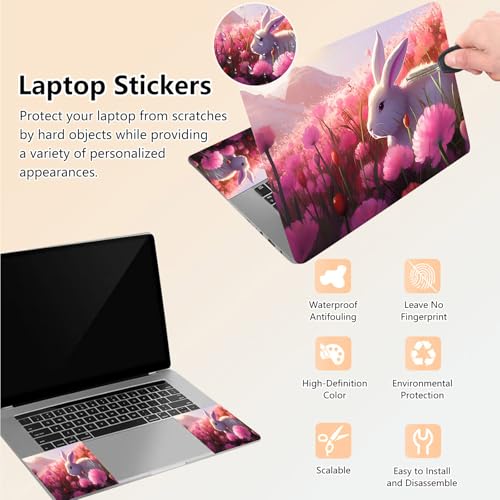 Laptop Skin Sticker Decal 15.6 Inch,12 13 13.3 14 15 15.6 in Laptop Netbook Skins for Notebook,Art Decal Removable Waterproof Scratch Resistant,Universal Vinyl Cover,Bunny Pink Flower - color: Bunny Pink Flower