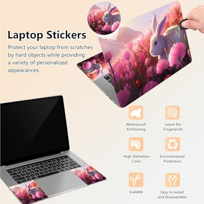 Laptop Skin Sticker Decal 15.6 Inch,12 13 13.3 14 15 15.6 in Laptop Netbook Skins for Notebook,Art Decal Removable Waterproof Scratch Resistant,Universal Vinyl Cover,Bunny Pink Flower - color: Bunny Pink Flower
