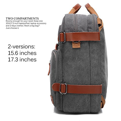 CoolBELL Convertible Backpack Messenger Shoulder bag Laptop Case Handbag Business Briefcase Multi-functional Travel Rucksack Fits 15.6 Inch Laptop For Men/Women (Cancas Dark Grey) - color: Dark Grey, size: 15.6 Inches