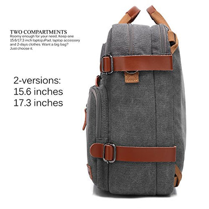 CoolBELL Convertible Backpack Messenger Shoulder bag Laptop Case Handbag Business Briefcase Multi-functional Travel Rucksack Fits 15.6 Inch Laptop For Men/Women (Cancas Dark Grey) - color: Dark Grey, size: 15.6 Inches