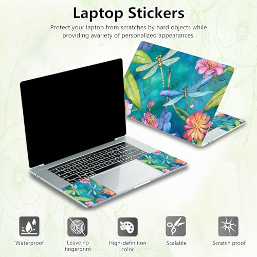 Laptop Skin Sticker Decal, Universal Reusable Vinyl Laptop Cover for 12" 13" 13.3" 14" 15" 15.4" 15.6" Notebook PC, Waterproof Scratch-Resistant with 2 Wrist Pads, Easy to Apply & Remove,Art Dragonfly - color: Art Dragonfly