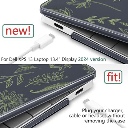 Batianda Sage Botanical Case for Dell XPS 13 Laptop 2024 2025 | Fits Model 9340/9345/9350 13.4" Display, Lightweight Slim Hard Shell Protection for Students and Nature Lovers - color: Plant branches