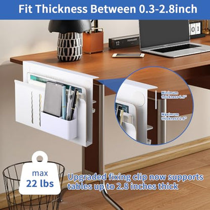 LUKETURE Desk Side Storage, No Drill Laptop Mount with Pen Holder, Clamp-On | Fits Flat Edge Desks 0.3 to 2.8 Inches,Secure Grip on Wood, Glass, or Metal Surfaces Without Slipping - color: White(1 Tie)