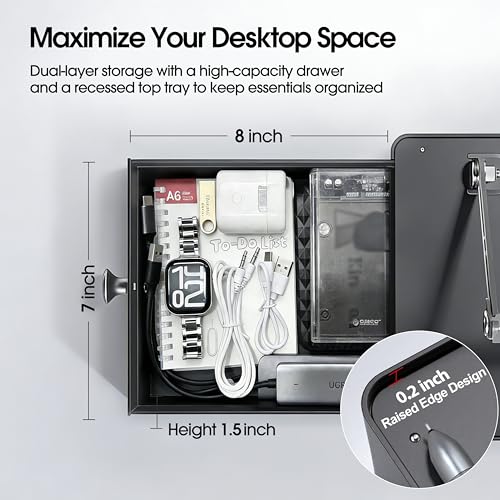 Laptop Stand with Storage Drawer, Heavy-Duty Metal Laptop Riser for Desk, Ergonomic Height & Angle Adjustment for 10–16.2″ Laptops, Gray - color: Gray