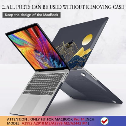CISSOOK Compatible with MacBook Pro 14 inch Case 2026-2021 M5 M4 M3 M2 M1 | A3434 A3427 A3426 A3112 A3185 A3401 A2918 A2992, 5in1 Kit Hard Shell Case, Scratch Resistant, Mountain &Raised Sun - color: 14inch-Mountain & Raised Sun