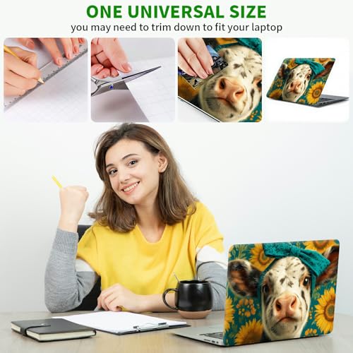 Laptop Skin Sticker Decal, Universal Protective Cover Fit 12 13 14 15.6 Inch Notebook, Reusable Water-Resistant Vinyl Decal w/ 2 Wrist Pads for Business Travel Office, Cow Sunflower - color: Cow Sunflower