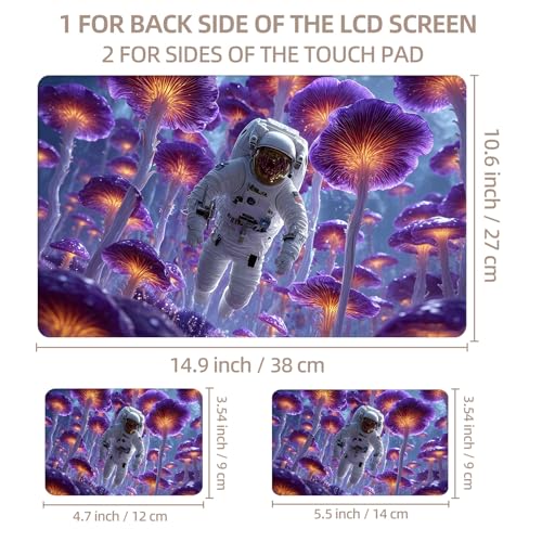Universal Laptop Skin Sticker for 12/13/14/15.6 Inch Laptops, Reusable Vinyl Laptop Decal Cover, Waterproof Scratch Resistant Notebook Skin with 2 Wrist Pads,Astronaut in Purple Mushrooms - color: Astronaut in Purple Mushrooms